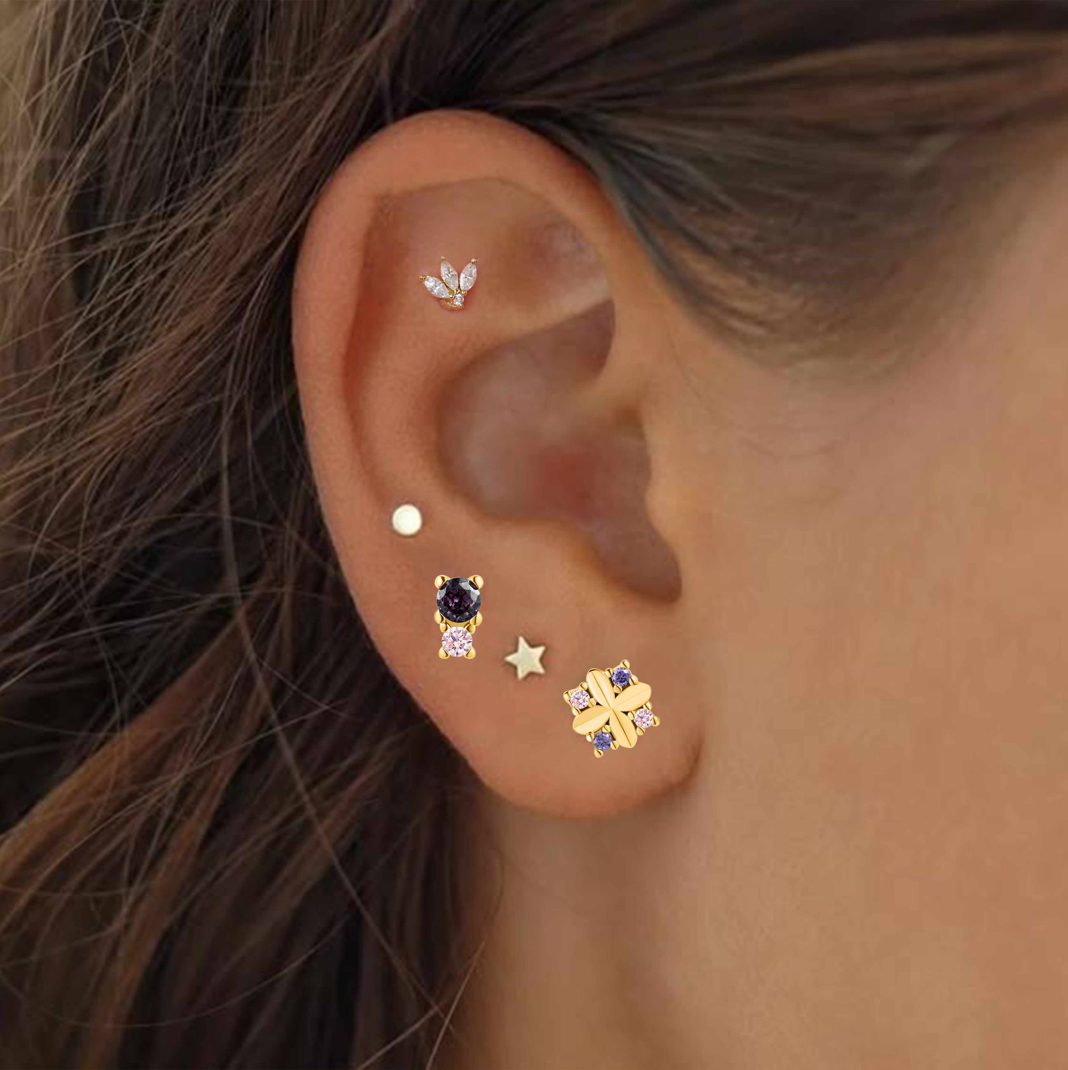 Lavender Series Stainless Steel Ear Labret Flat Back Stud Earring Jewelry NCB-CDSB-250041GD