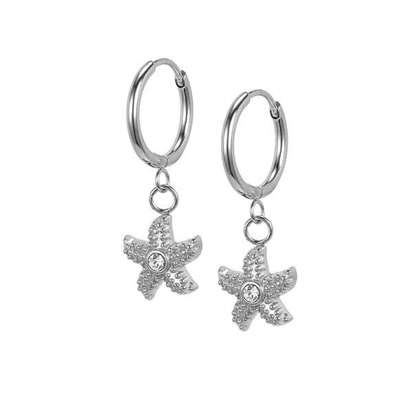 ER005 316 Stainless Steel Little Zircon Sea Star Pendant Drop Earrings