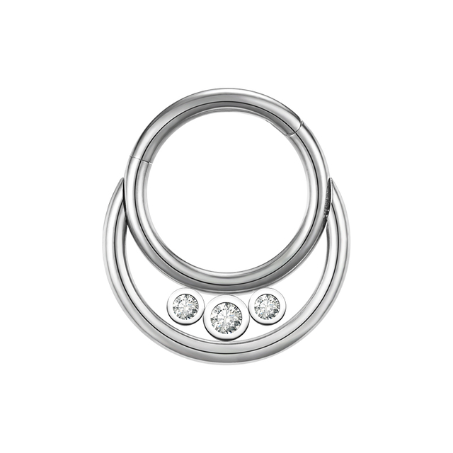 Three Gem Diamond Cartilage Segment Clicker Nose Rings NBH006BKWH-ST8