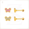 Pink Bubble Butterfly Solid Custom Pierced Ear Lobe Stud Earrings