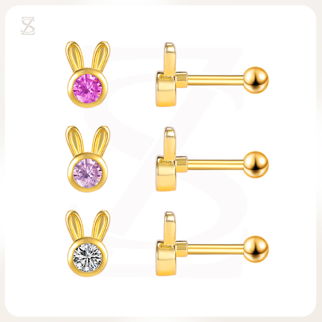 Pink Bubble Bunny Custom Pierced Stud Earrings