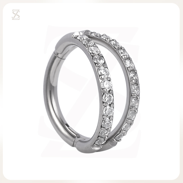 Double Diamond Nose Piercing Hoop Titanium Bull Ring Nose Piercing Wholesale