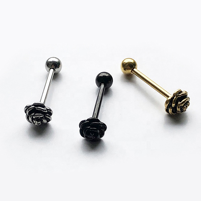 Flower Rose Shape Casting Tongue Ring Piercing Jewelry Factory
