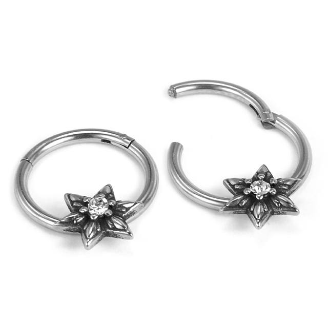 Stainless Steel Realistic Hexagon Snowflake Buckle Ring
