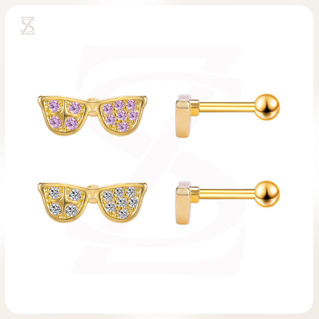 Pink Bubble Series Cool Glass Shape Cartilage Stud Earrings for Women Wholesale