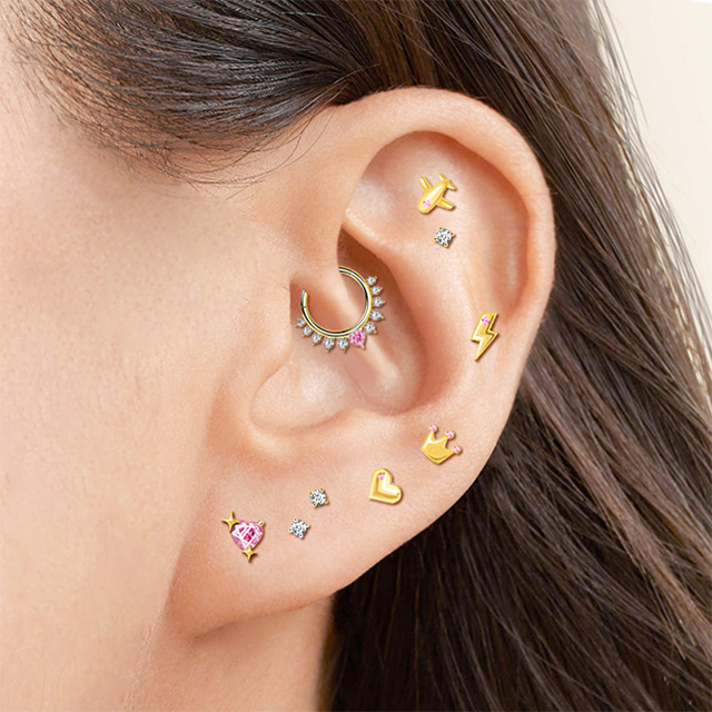 Pink Bubble Series Heart Zircon Shape Cartilage Earrings Jewelry Wholesale