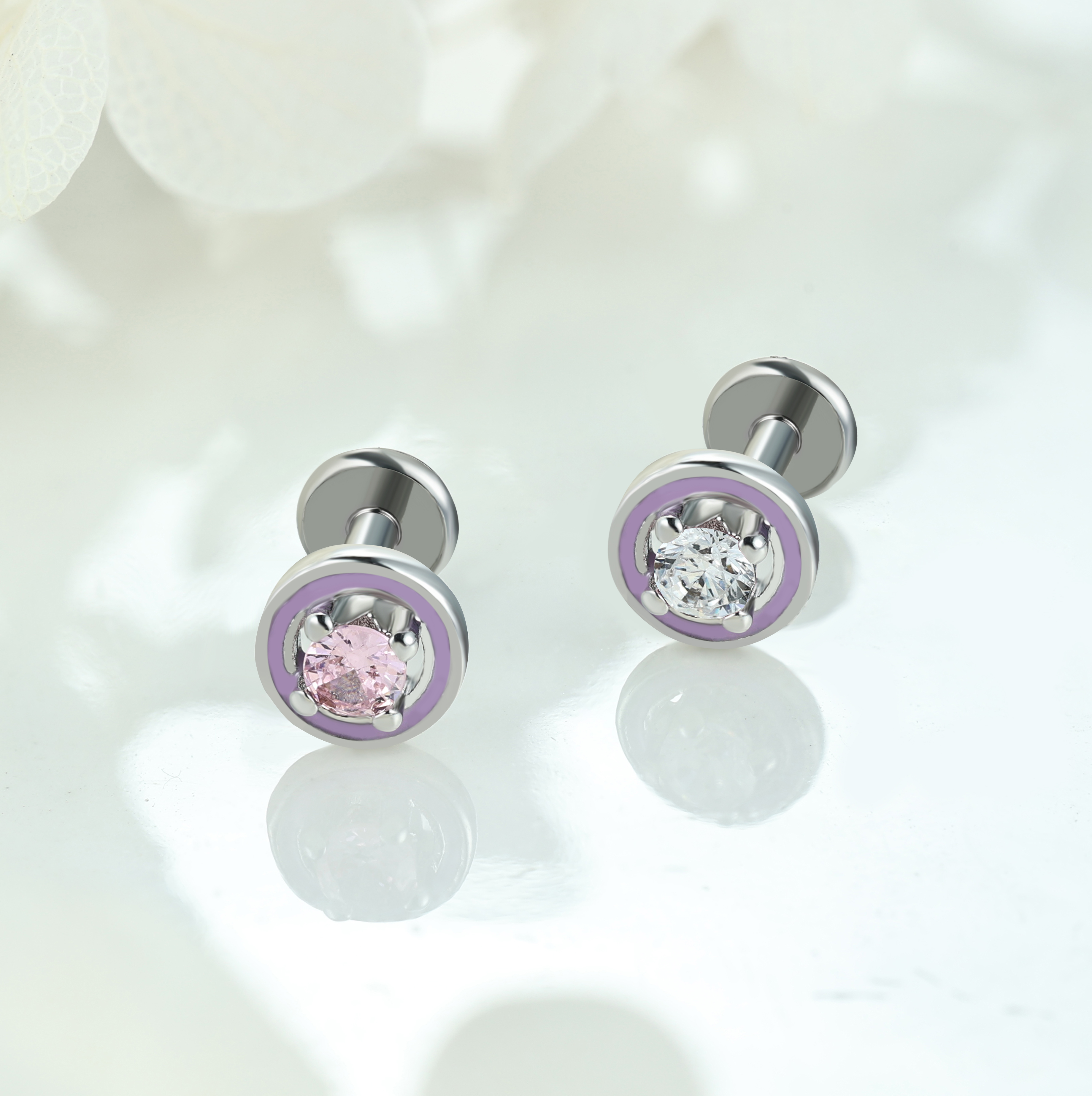 Lavender Series Heart Labret Flat Back Stud Earring NCB-CDSB-250055SR