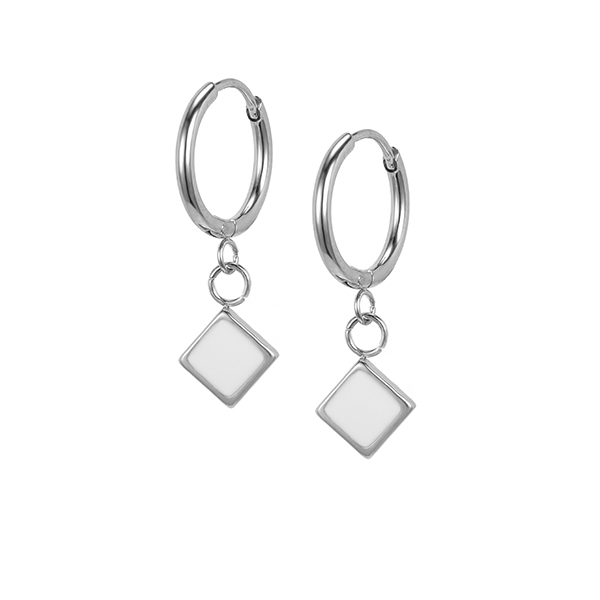 ER001 316 Stainless Steel Black Drop Oil Little Square Pendant Earrings