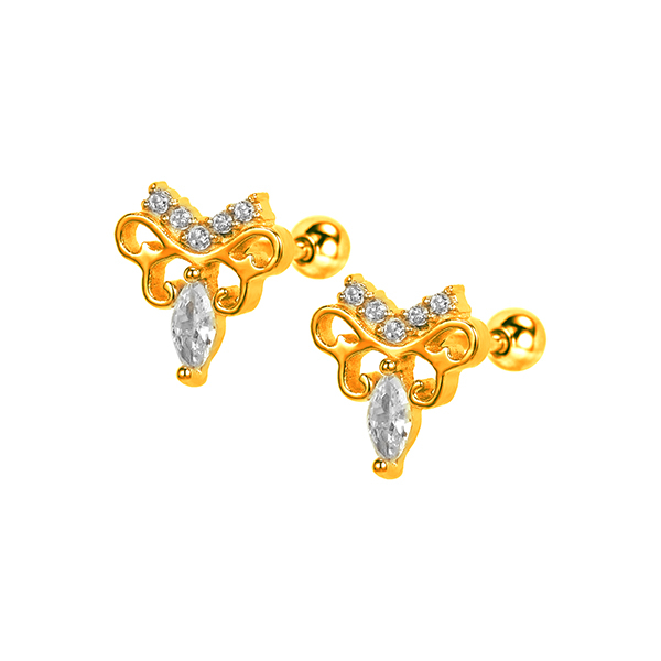 ED002 316 Stainless Steel 3pcs Zircon Stones Earring Piercing Stud