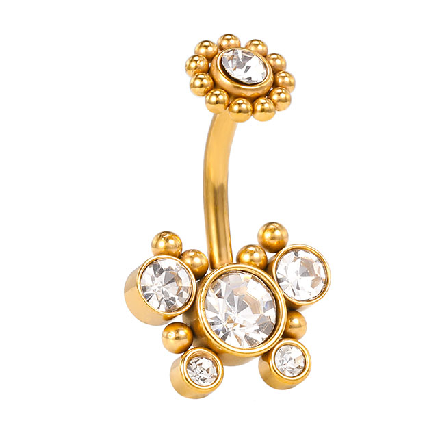 Stainless Steel Lotus Head Inlaid Shiny Zircon Navel Ring