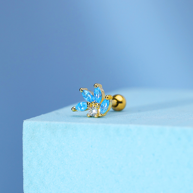 Stainless Steel Ear Cartilage Clip Fancy Blue CZ NEG004GDLB-SB6-1