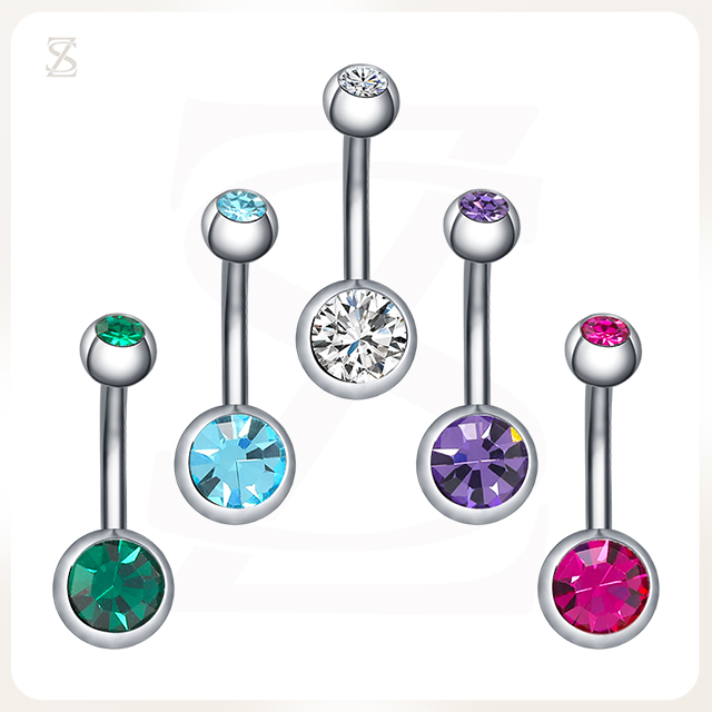 Double Zircon Clear Belly Button Piercing Rings Titanium Belly Rings Company