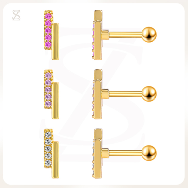 Pink Bubble Rectangle Custom Pierced Ear Lobe Stud Earring