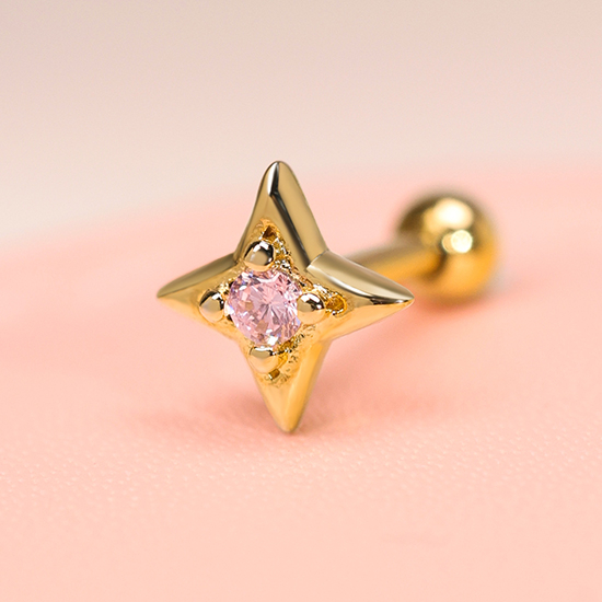 Pink Bubble Square Star Sparkle Custom Pierced Ear Lobe Stud Earrings